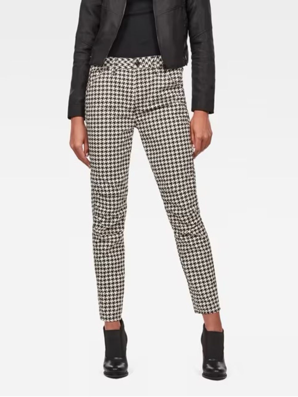 G-Star Raw Elwood 5622 3D Mid Waist Black and White Houndstooth Cropped Pants